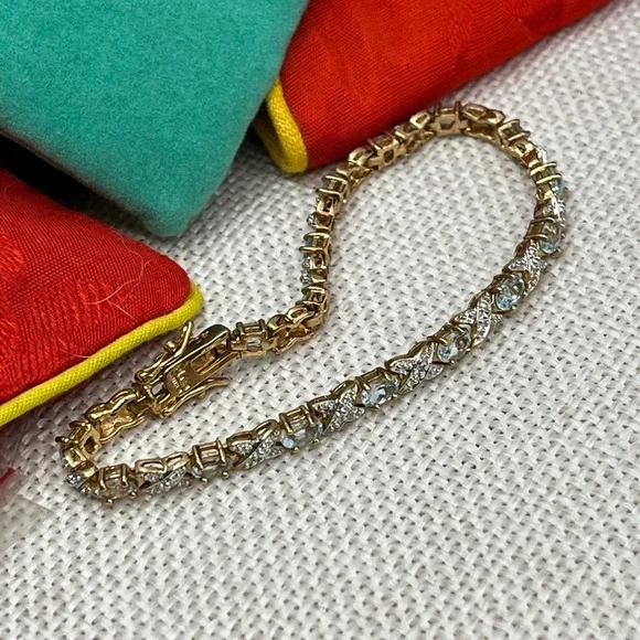 ✨ Vintage Sterling Silver & Gold-Plated Blue Gemstone Bracelet - Picture 5 of 16